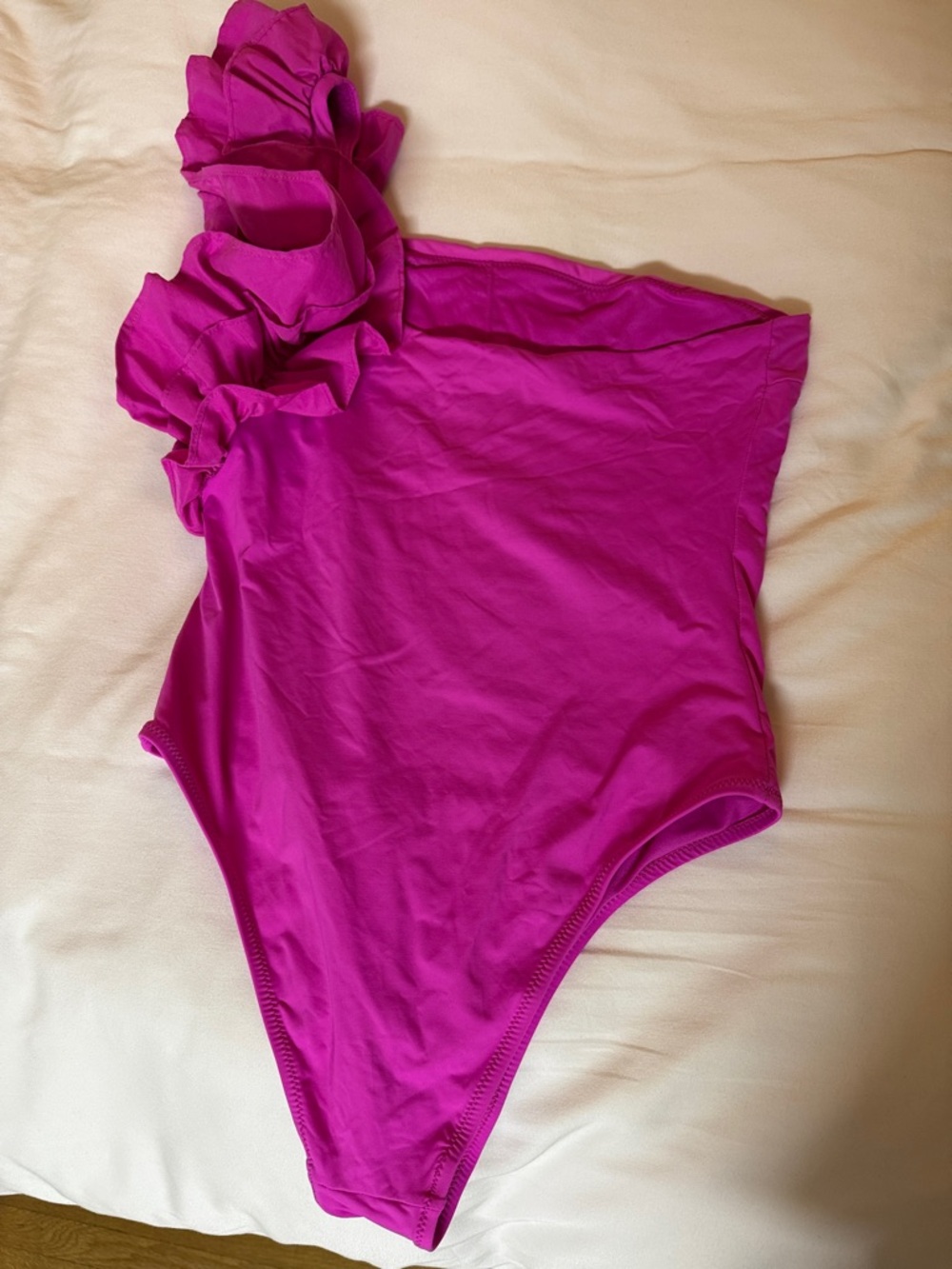 Zara Fuchsia One-Shoulder Ruffle Swimsuit - Picture 3 of 4